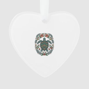 Vintage Sea Turtle Floral Vector Design_1 Ornament