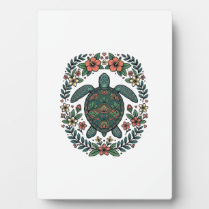 Vintage Sea Turtle Floral Vector Design_1 Plaque
