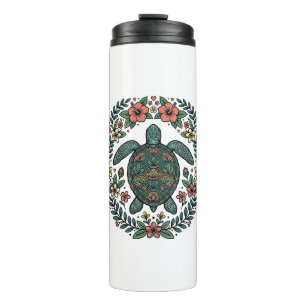 Vintage Sea Turtle Floral Vector Design_1 Thermal Tumbler