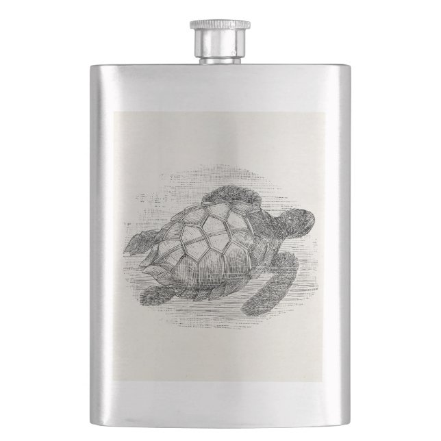 Vintage Sea Turtle Personalised Marine Turtles Hip Flask (Front)