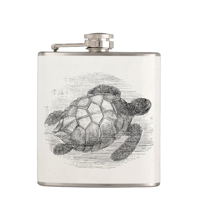 Vintage Sea Turtle Personalised Marine Turtles Hip Flask (Front)