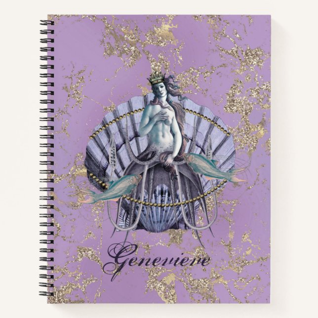 Vintage Sea Witch Collage Purple & Gold Notebook (Front)