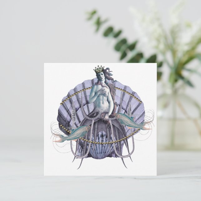 Vintage Sea Witch Collage Square Flat Card (Standing Front)