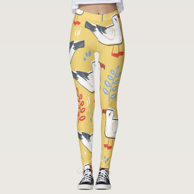 Vintage Seagull Leaves Natural Pattern Leggings (Front)