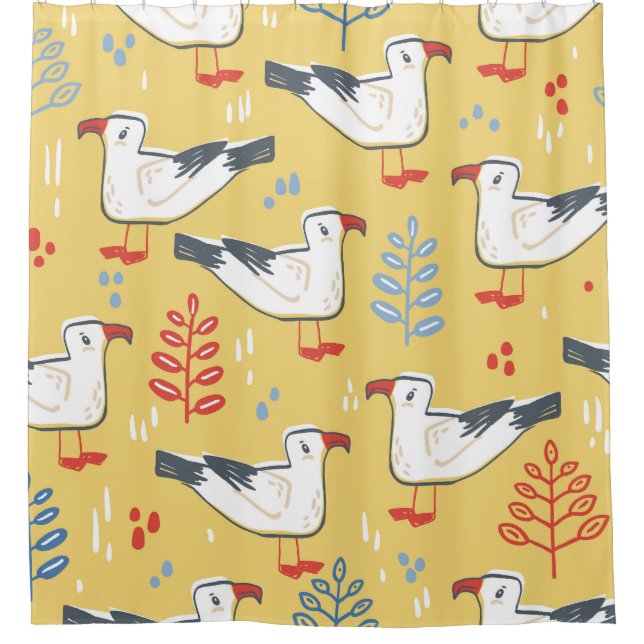 Vintage Seagull Leaves Natural Pattern Shower Curtain (Front)
