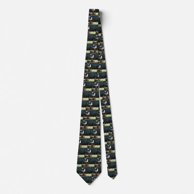 Vintage Seagull Perched Pier, Marine Birds Animals Tie (Front)