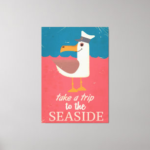 Vintage seagull seaside travel poster. canvas print