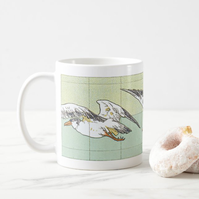 Vintage Seagulls Faux Tile Coffee Mug (With Donut)