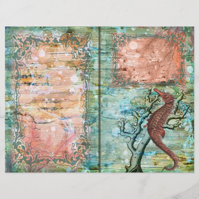 Vintage Seahorse and Lobster Journal Page (Front)