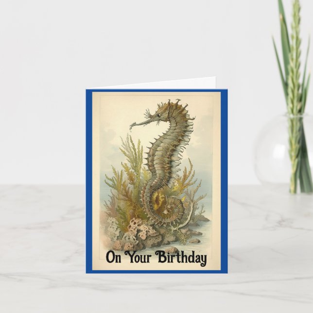Vintage Seahorse Birthday Greeting Card (Front)