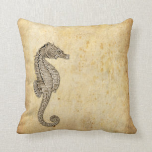 Vintage Seahorse Illustration Cushion