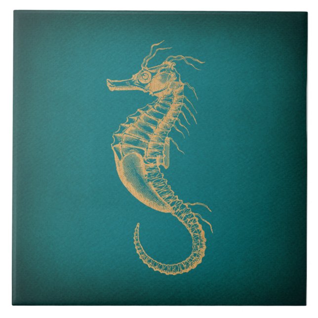 Vintage Seahorse Nautical Ocean Art Sea Horse Tile (Front)