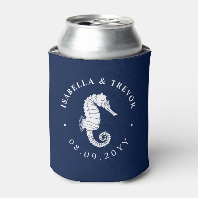 Vintage Seahorse | Nautical Wedding Can Cooler (Can Front)