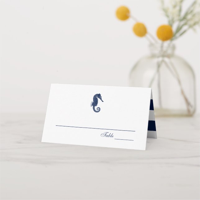 Vintage Seahorse | Nautical Wedding Place Card (Front)