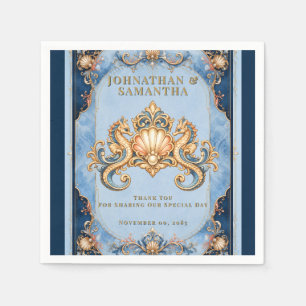 Vintage seahorse orange blue thank you serviettes napkin
