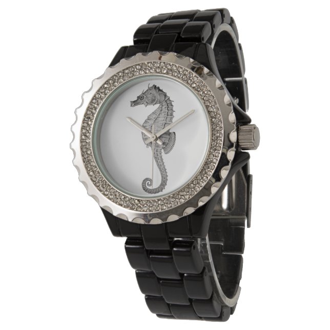Vintage Seahorse Womens Black Wristwatch (Angled)