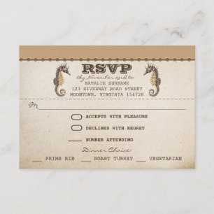 vintage seahorses unique wedding rsvp tickets card