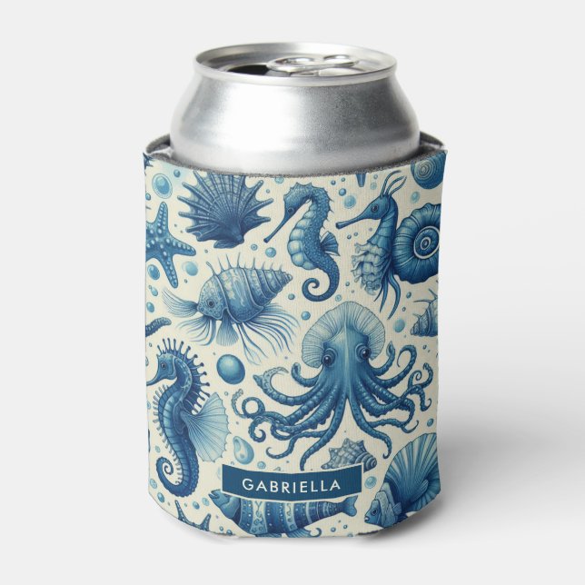 Vintage Sealife Animals Pattern Can Cooler (Can Front)