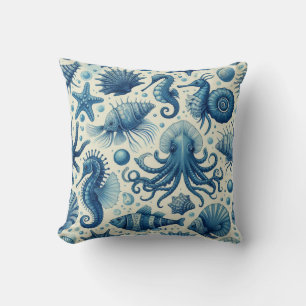 Vintage Sealife Animals Pattern Cushion