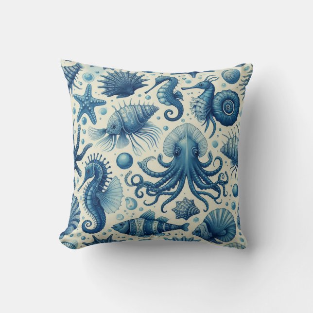 Vintage Sealife Animals Pattern Cushion (Front)