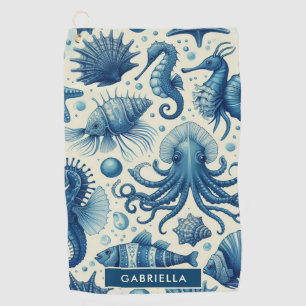 Vintage Sealife Animals Pattern Golf Towel