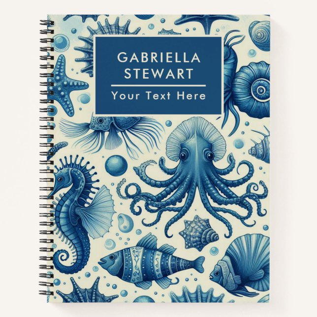 Vintage Sealife Animals Pattern Notebook (Front)