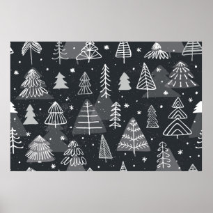 Vintage seamless background with christmas trees.  poster
