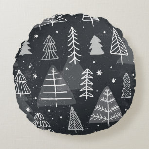 Vintage seamless background with christmas trees. round cushion