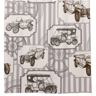 Vintage seamless background with vintage retro car shower curtain