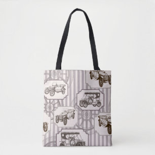 Vintage seamless background with vintage retro car tote bag