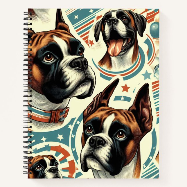 Vintage Seamless Boxer Dog Illustration Notebook (Front)