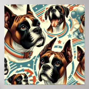Vintage Seamless Boxer Dog Illustration Poster