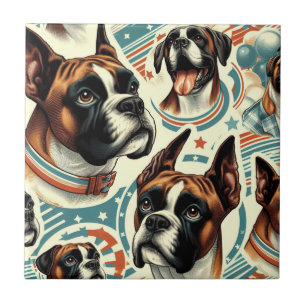 Vintage Seamless Boxer Dog Illustration Tile