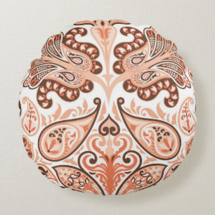Vintage seamless colourful pattern in paisley styl round cushion
