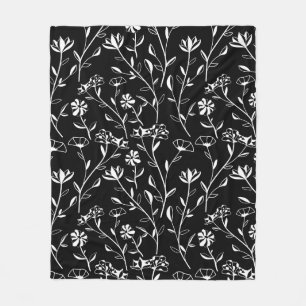 Vintage Seamless Contour Floral Pattern. Hand Draw Fleece Blanket