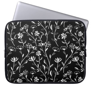 Vintage Seamless Contour Floral Pattern. Hand Draw Laptop Sleeve