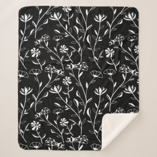 Vintage Seamless Contour Floral Pattern. Hand Draw Sherpa Blanket