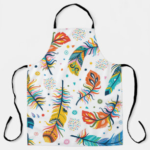 Vintage seamless feathers pattern in boho style apron