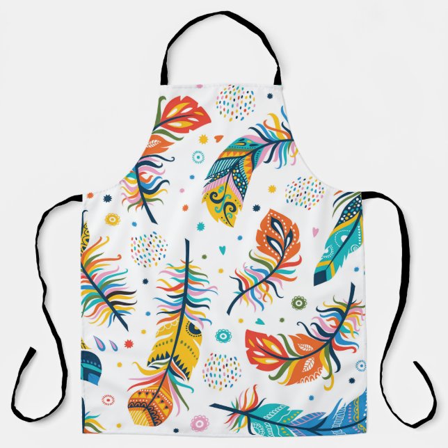 Vintage seamless feathers pattern in boho style apron (Front)
