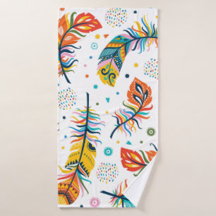 Vintage seamless feathers pattern in boho style bath towel