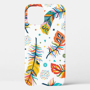 Vintage seamless feathers pattern in boho style iPhone 12 case