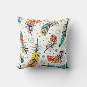 Vintage seamless feathers pattern in boho style cushion