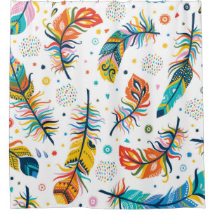 Vintage seamless feathers pattern in boho style shower curtain