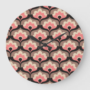 Vintage Seamless Floral Flower Pattern Large Clock