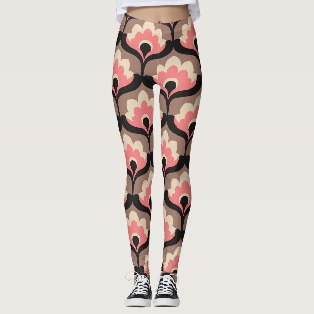 Vintage Seamless Floral Flower Pattern Leggings (Front)