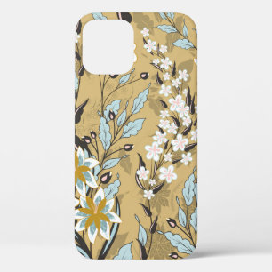 Vintage seamless floral pattern on a black backgro iPhone 12 case