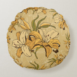 vintage seamless floral pattern with retro flowers round cushion