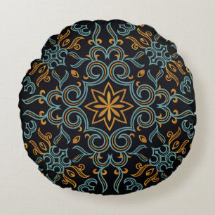 Vintage seamless gold and blue pattern with art or round cushion