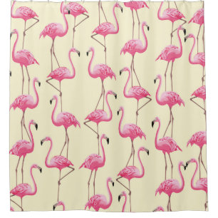 vintage seamless graphical realistic flamingo bird shower curtain