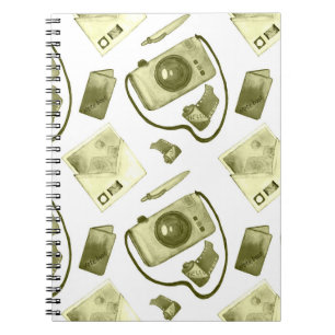 Vintage seamless hipster sepia pattern consisting notebook